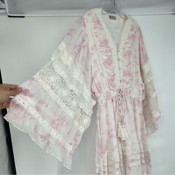 FillyBoo Charm Your Way Ruched Cottagecore Maxi Dress Gown in Sunday Pink Large - Picture 12 of 12